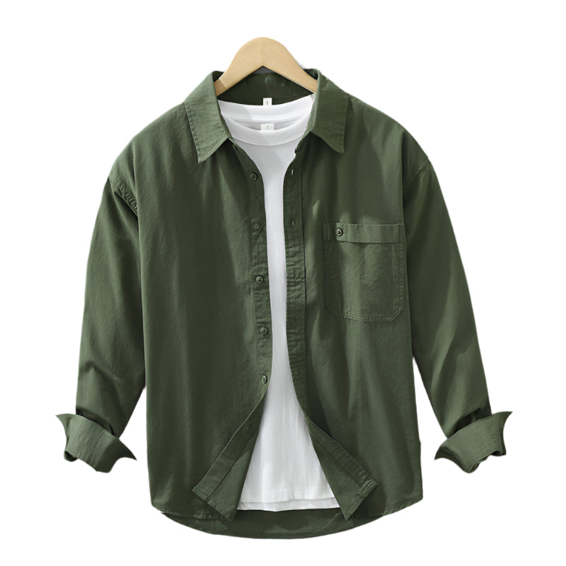 Men's Fashionable Casual Shirt Solid Color Pure Cotton Cardigan Simple Long Sleeve Shirt Men's Fashion Casual Shirt