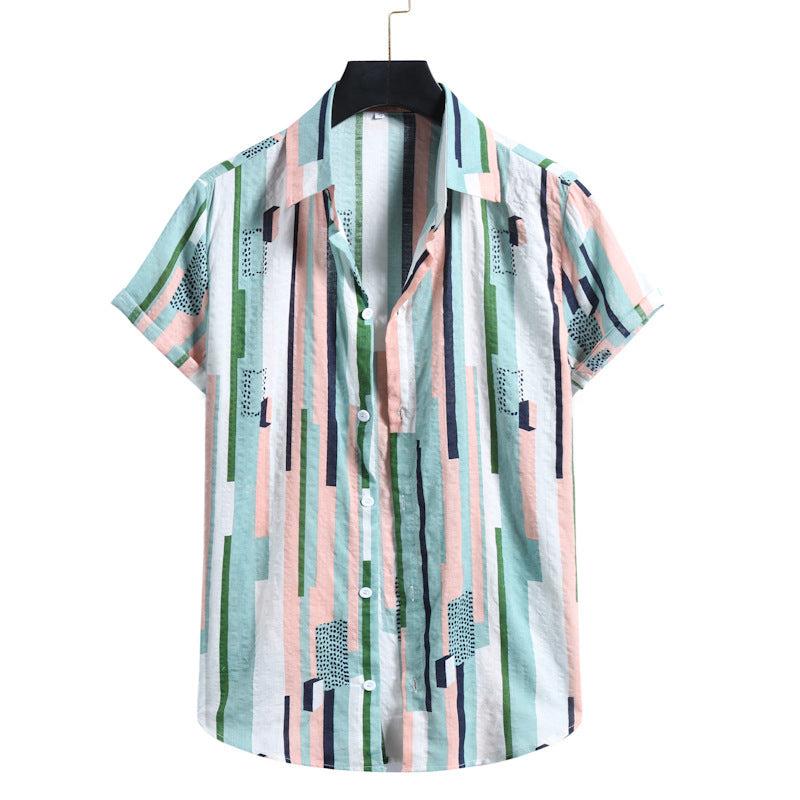 Men's Fashionable Casual Shirt Cotton Fiber Lapel Collar Slim Fit Floral Shirt Cotton Short-sleeved Men's Casual Shirt