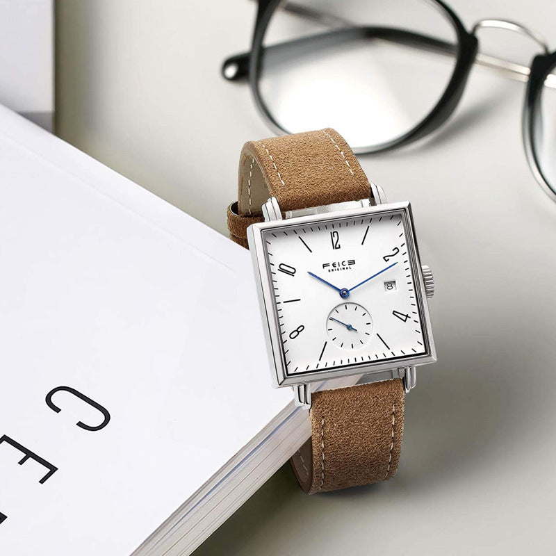 Orologio meccanico da uomo quadrato, automatico, casual, semplice, cavo