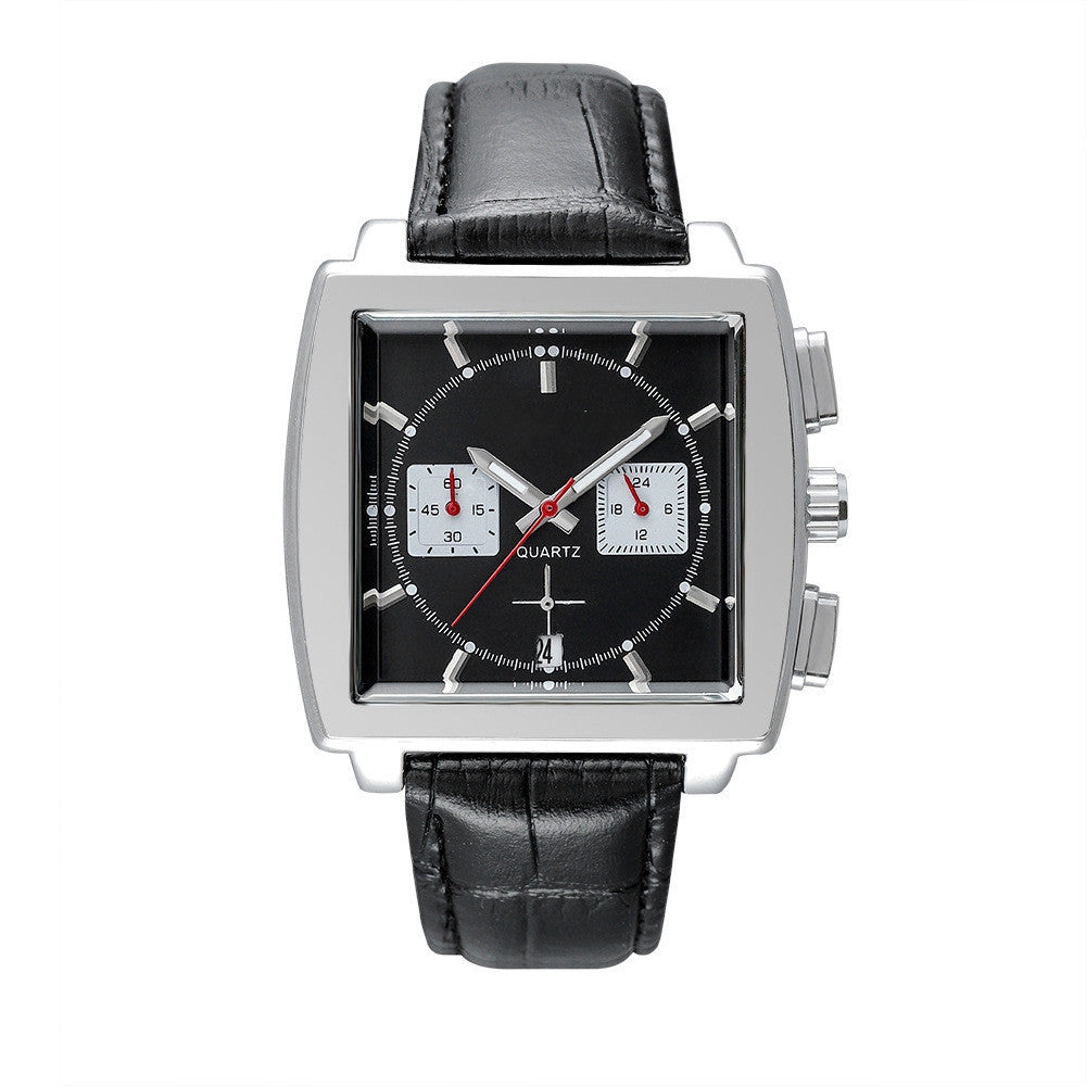 Men's Fashion Multifunction Six Hands With Calendar Quartz Business Watches Wristwatch Monaco Chronograph Calibre 12 Mens Luxury Quartz Leather Strap Watch