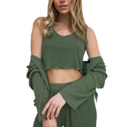 Basic Bae Buttery-Soft Round Neck Tank, Cardigan and Pants Set