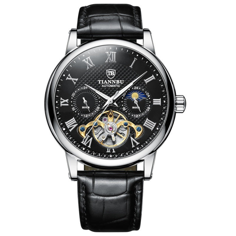 Orologio meccanico da uomo alla moda con quadrante grande in acciaio inossidabile e data luminosa