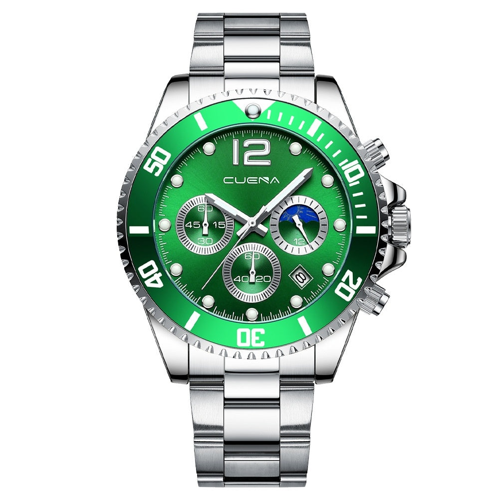 Orologio da uomo casual elegante con movimento automatico al quarzo, cinturino in acciaio, sei lancette e impermeabile