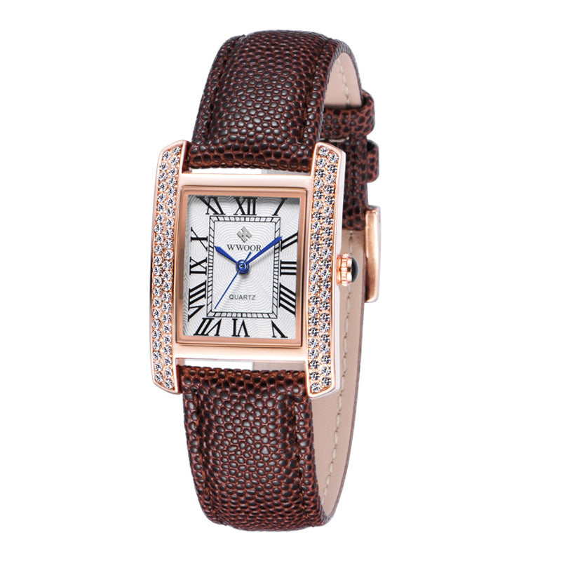 WWOOR Women's Leather Band Square Dial Women Watches Analog Quartz Waterproof Business Wrist Watch