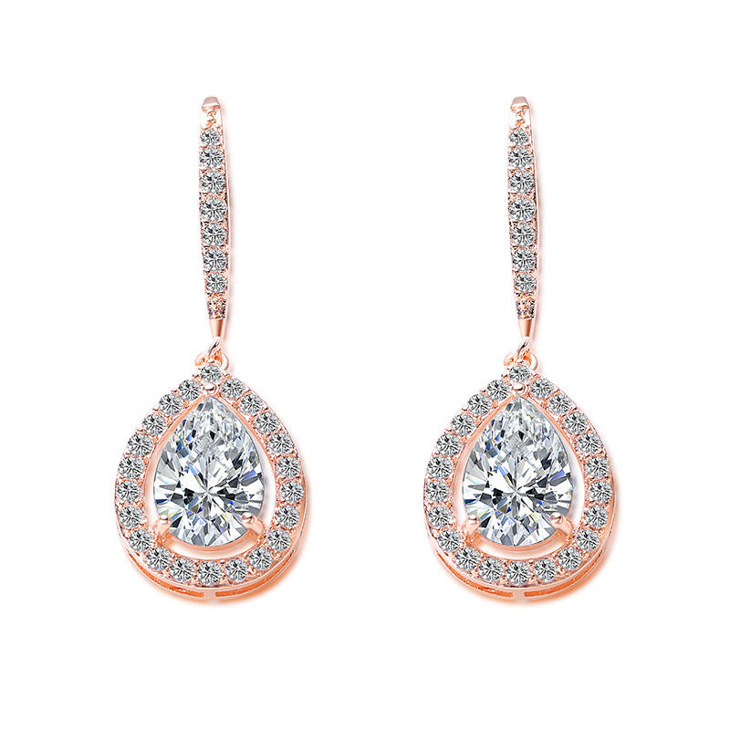 Micro-inlaid AAA Zircon Personality Women's Drop-shaped Ear Hooks