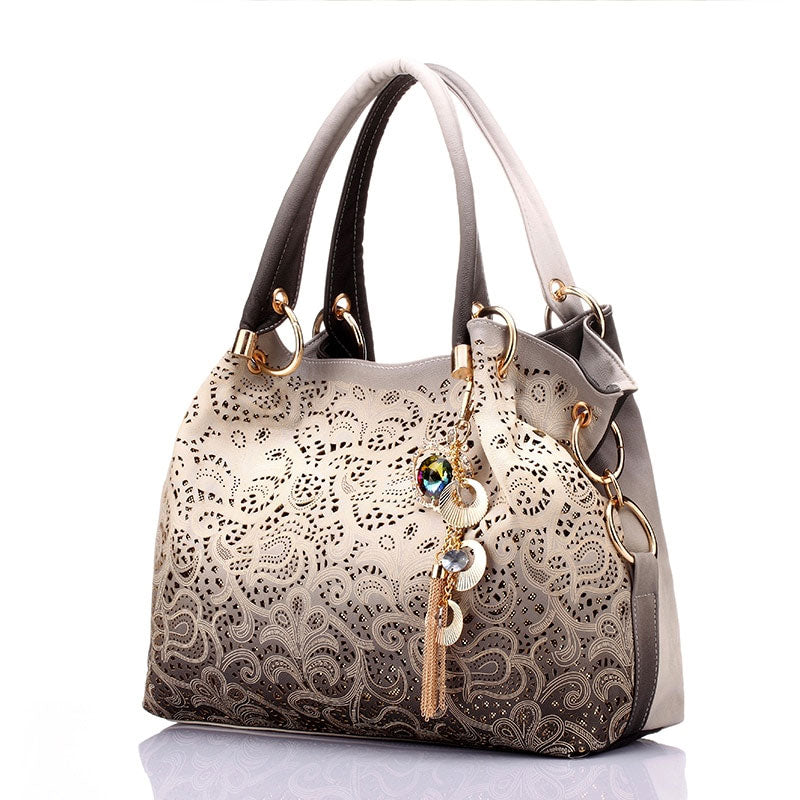 Women Handbag Hollow 0ut Ombre Handbag Floral Print Shoulder Bag Large Capacity Fashion Pu Leather Women Handbag - Acquisti Online
