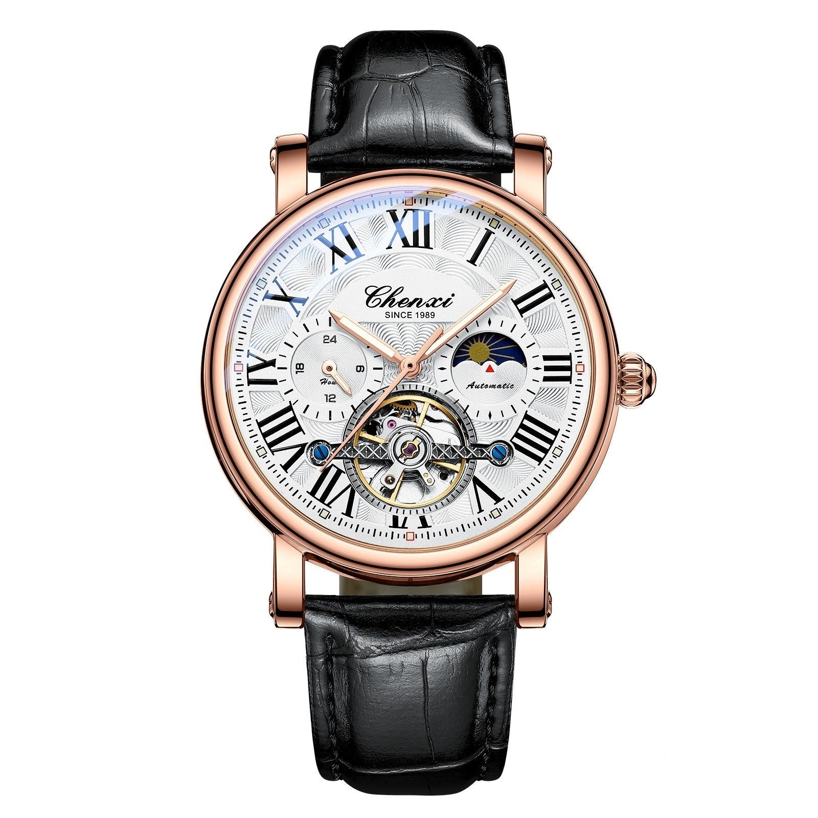 Orologio da uomo di marca CHENXI, orologio da polso meccanico automatico impermeabile alla moda, orologio al quarzo luminoso, orologio da uomo in pelle con volano cavo