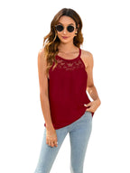 Losse, casual T-shirt met ronde hals, mouwloos, kanten top voor dames
