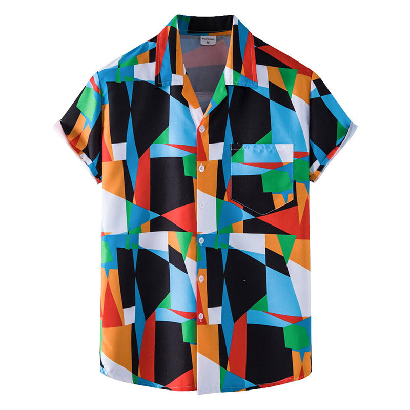 Men's Fashionable Casual Shirt Solid Color Floral Printed Button Up Breathable Fashion Casual Short Sleeve Men's Shirts