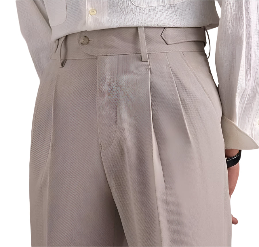 Neapolitan Mesh Wool Breathable Straight Loose Suit  Men's Pants
