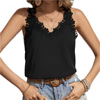 Effen, los en veelzijdig casual V-hals camisole vest voor dames met kantversiering 