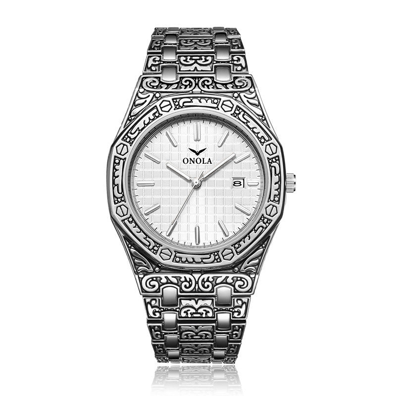 ONOLA Luxury Men's Engraved Bracelet Luxury Brand Men Quartz Watch Fashionable Classic Men's Quartz Watches