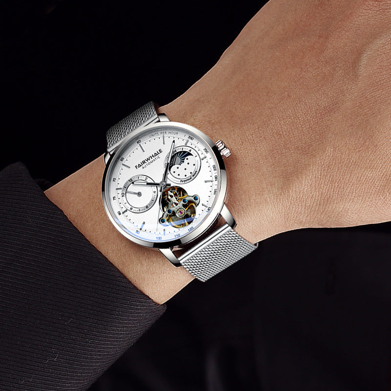 Orologio meccanico automatico da uomo Fairwale Brand, cinturino in maglia di acciaio inossidabile, orologio da uomo alla moda, impermeabile