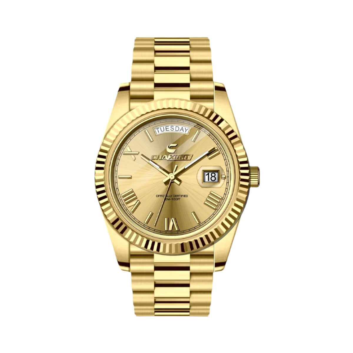 CHAXIGO Herenhorloge Staal Drie Wijzers Grote Wijzerplaat met Datum Lichtgevend Waterdicht Quartz Horloge