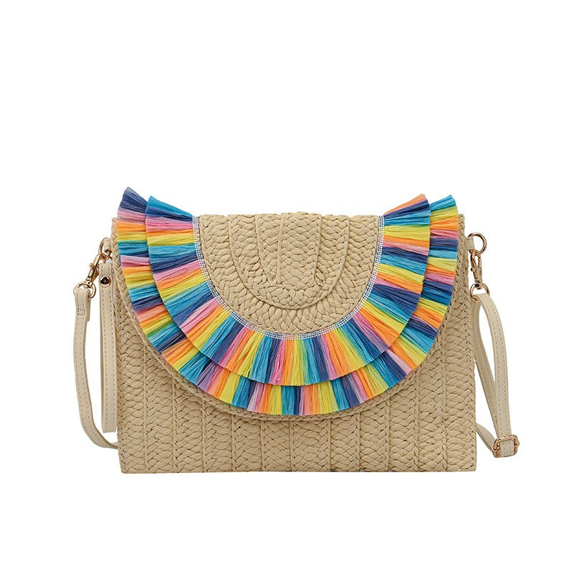 Fashion Woven shoulder bag Crossboday portable bag Straw Handbag Handmade Handbags Purse Straw Weaven Bags - Acquisti Online
