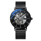 Orologio da uomo automatico TRSOYE di lusso alla moda con cinturino in pelle nera traforata, autentico e leggero