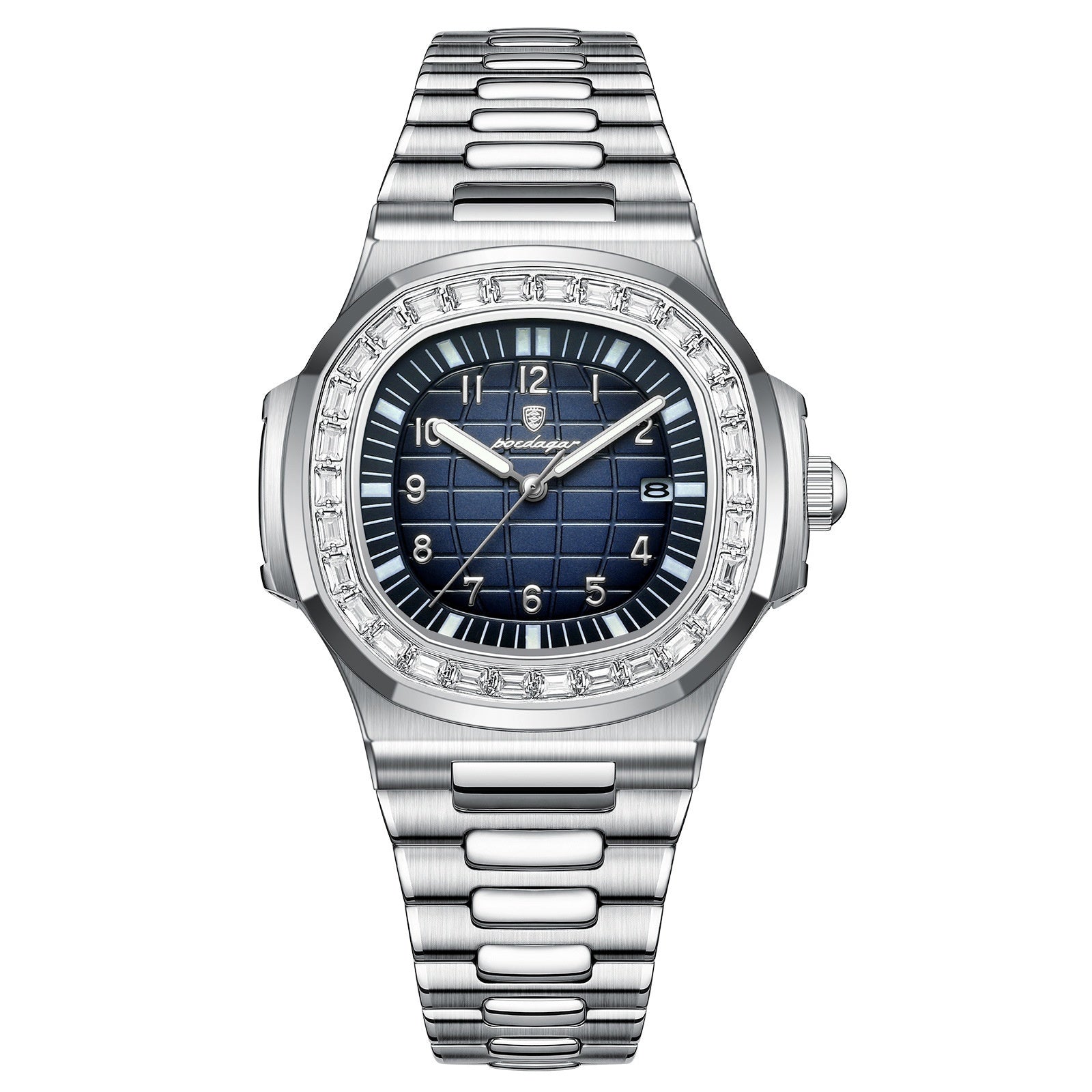 Orologio da uomo POEDAGAR Fashion Square con data, orologio da polso al quarzo in acciaio inossidabile, orologio da uomo luminoso impermeabile di alta qualità