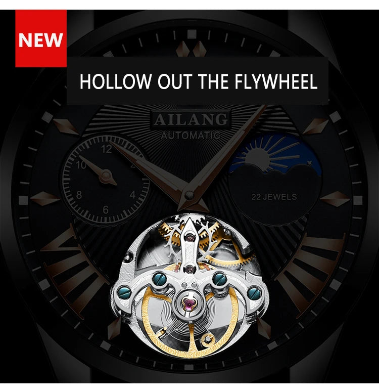 AILANG Men's Automatic Watch Leather Band Waterproof Mechanical Movement Watch Man Business Casual Watch