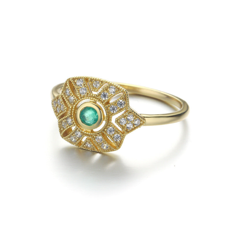 Vintage natural emerald zircon Women's Ring