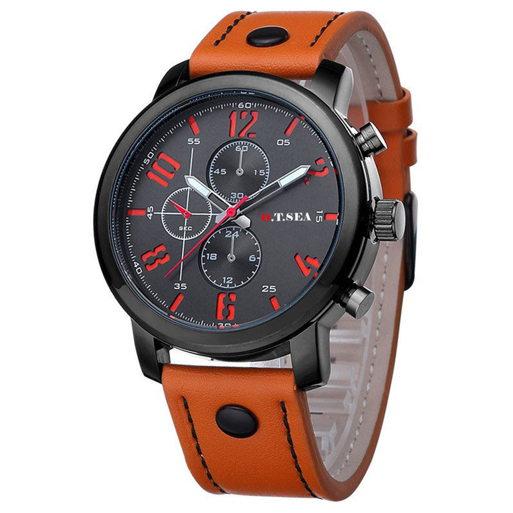 Orologio al quarzo da uomo con cinturino a tre occhi
