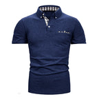 Men's Fashionable Clothing Plaid Short-sleeved Top Men's Solid Color Polo Shirt Checkered Short Sleeved Top T-shirt - Acquisti Online