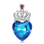 Blue Light Peach Heart Crown Necklace S925 Sterling Silver
