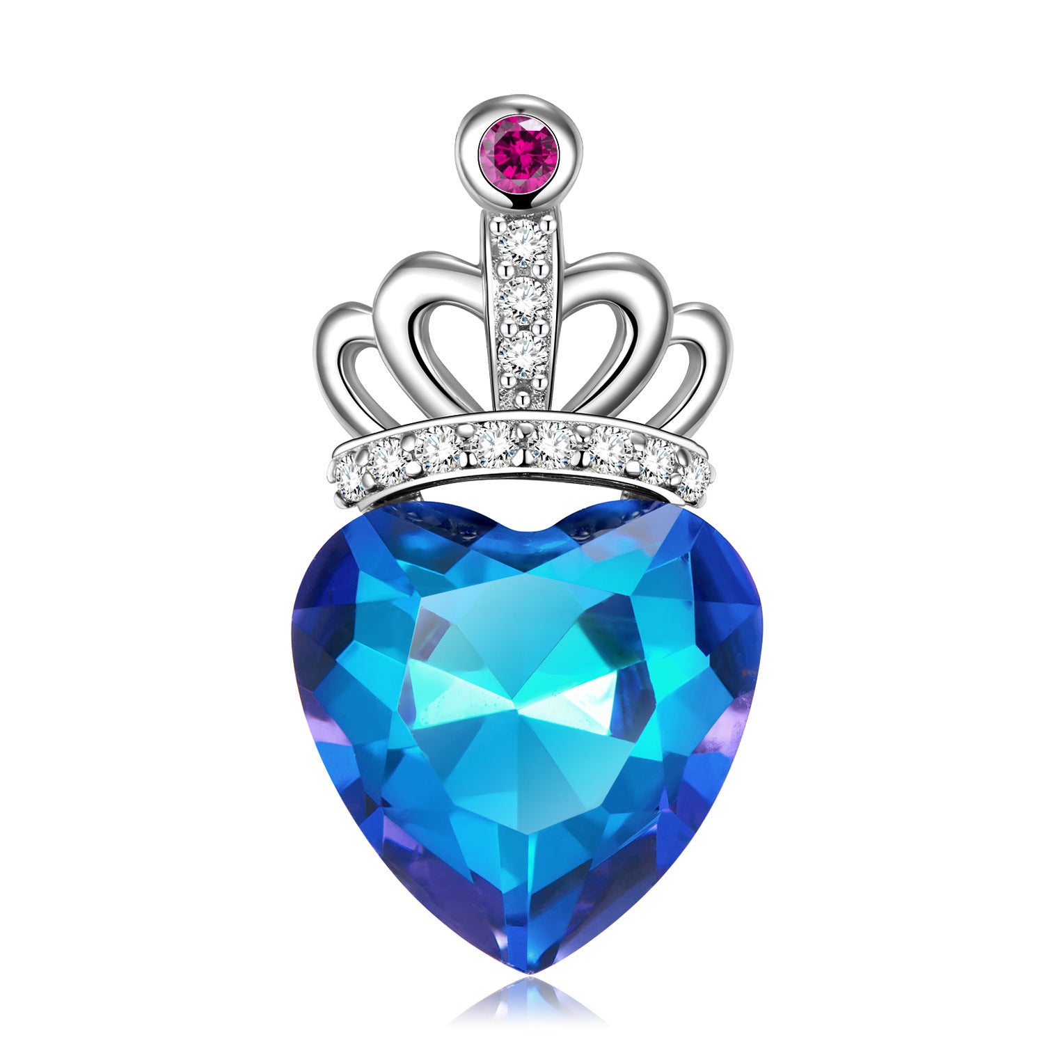 Women Luxury Necklace S925 Sterling Silver Crystal Diamond Blue Light Peach Heart Crown Women Fashion Necklace