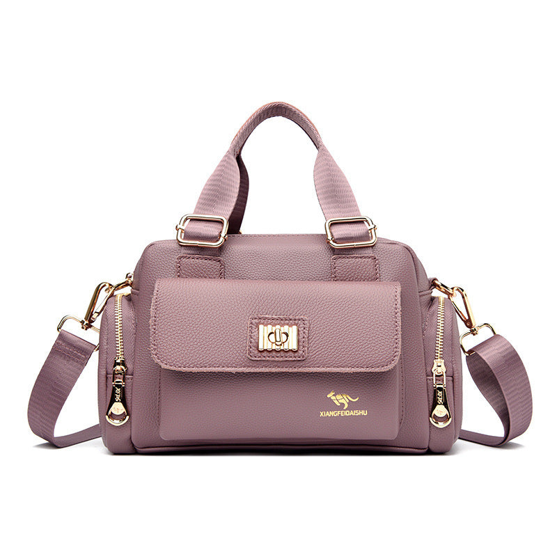 Women's Fashionable Large Capacity Handbag Original Leather Multi-functional Zipper Pocket Women's Shoulder Messenger Bag
