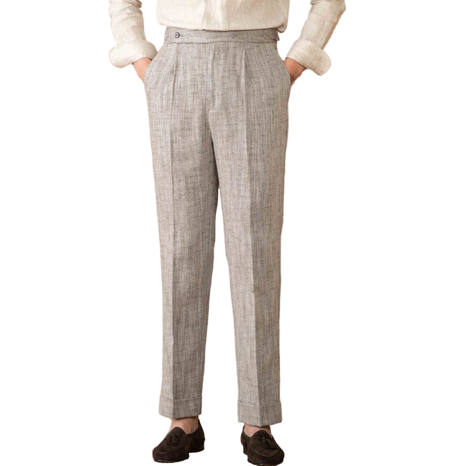 Heren modieuze zakelijke casual formele broek katoen linnen dun ademend casual hoge taille rechte heren casual broek