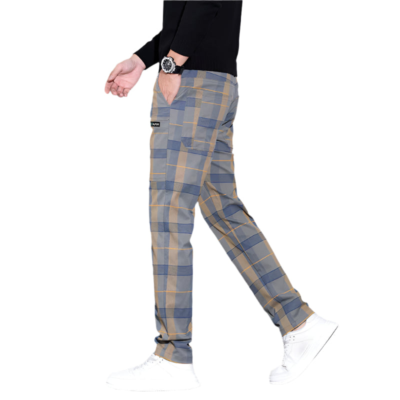 Modieuze casual broek voor heren, geruite casual broek, bijpassende kleding, polyestervezel, middelhoge taille, niet elastisch, herenbroek