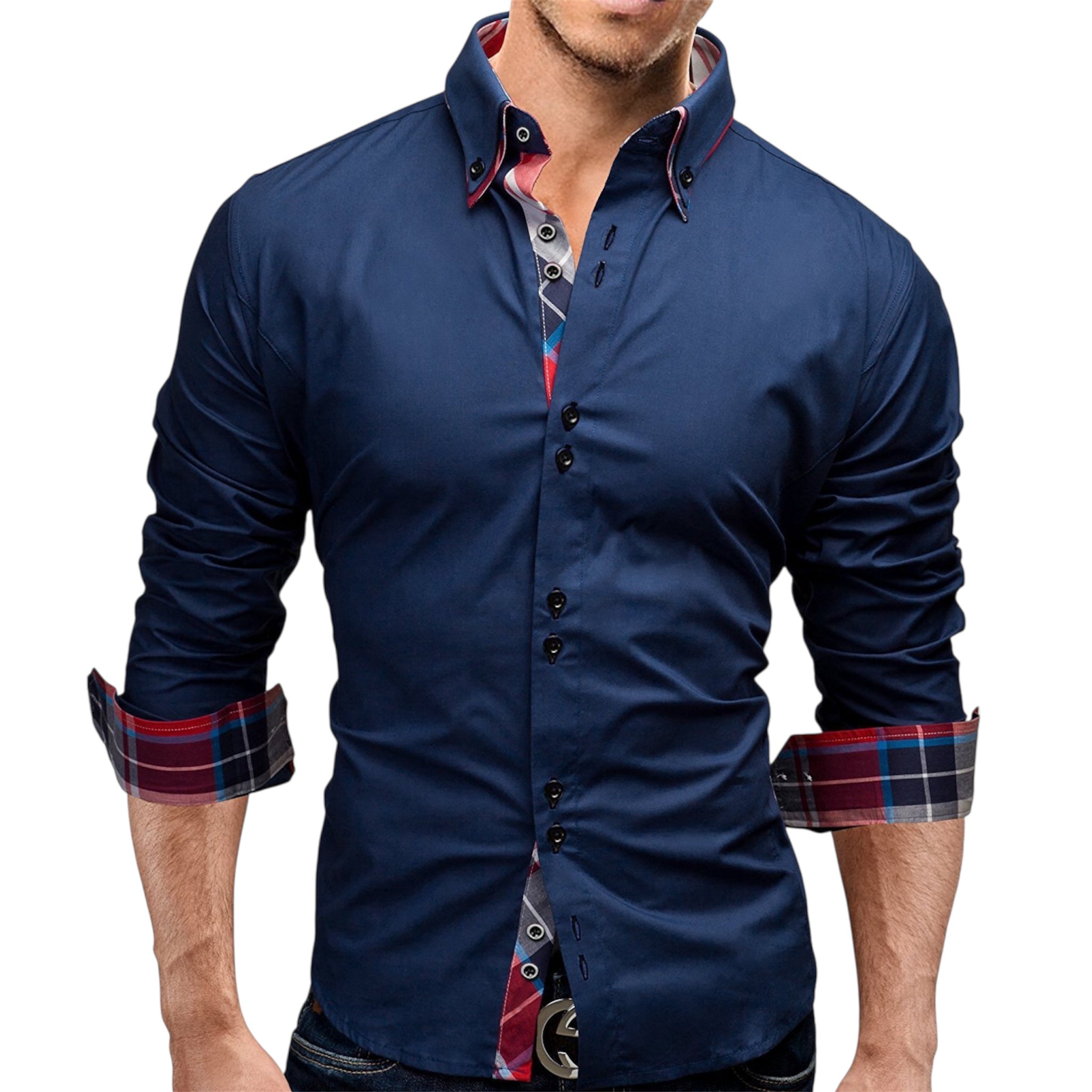 Camicia casual alla moda da uomo, tinta unita, in cotone e poliestere, elegante, classica, vestibilità slim, camicia casual da uomo