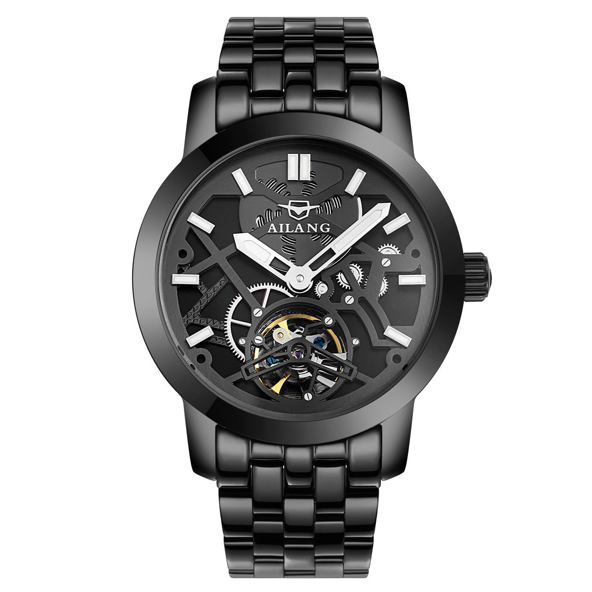 Ailang Men's Business Casual Automatic Mechanical Watch Hollow Flywheel Waterproof Fashion Men's Leather Band Watch - Acquisti Online
