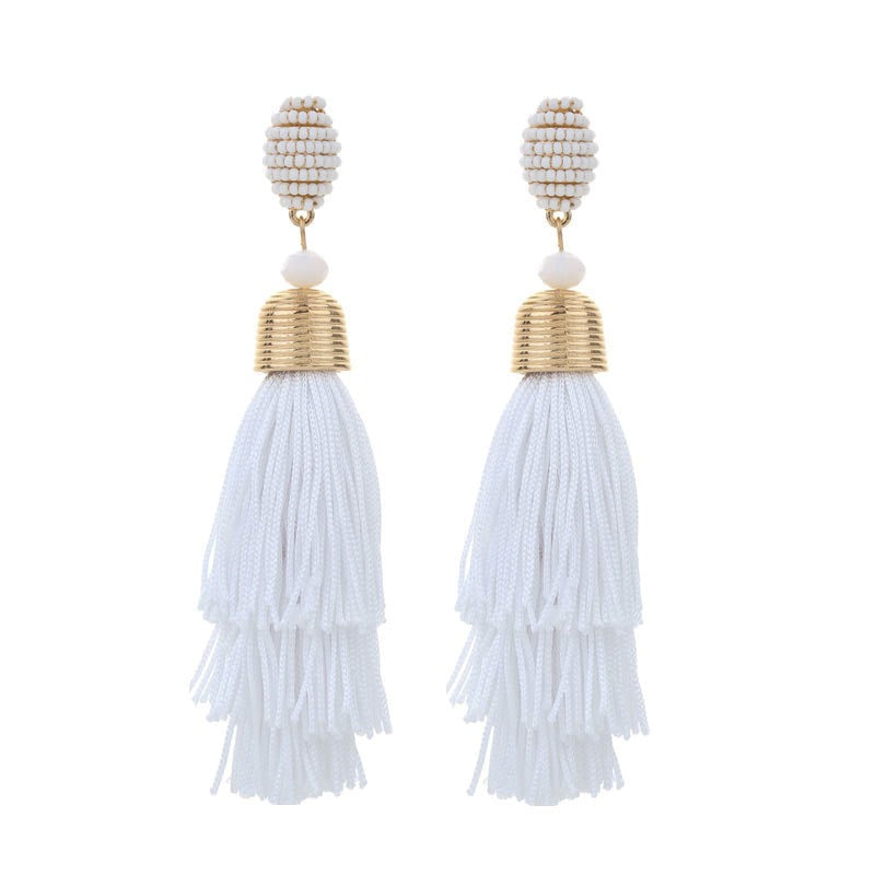 Gute's new bohemian style long tassel earrings, European and American fashion exaggeration
