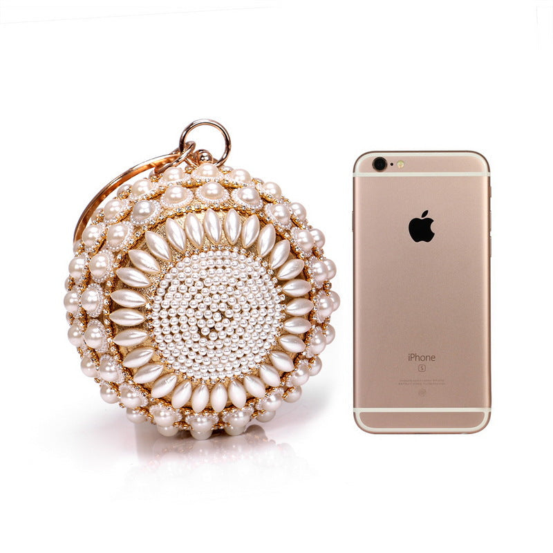 Women Retro Pearl Evening Clutch Bag Women Handheld Round Dress Bag Luxury Beaded Wedding Party Bag Banquet Bags