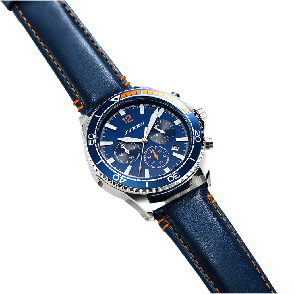 Sinobi Original New Design Men's Quartz Wrist Watches Chronograph Men Leather Band Watches Luminous Hands Men's Watch