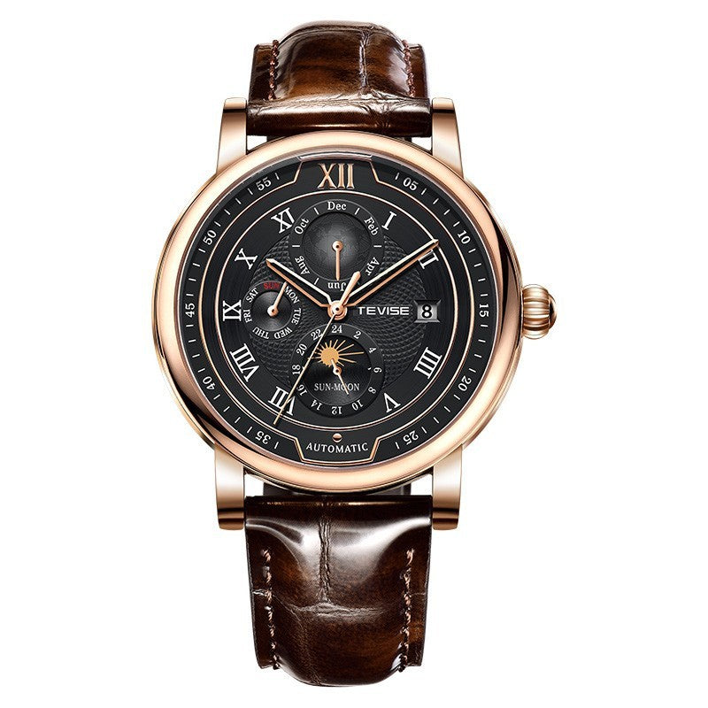 TEVISE 2024 Business Top Brand Luxury Leather Watch For Men Business Waterproof Mens Mechanical Watches Moon Phase Automatic Watch - Acquisti Online