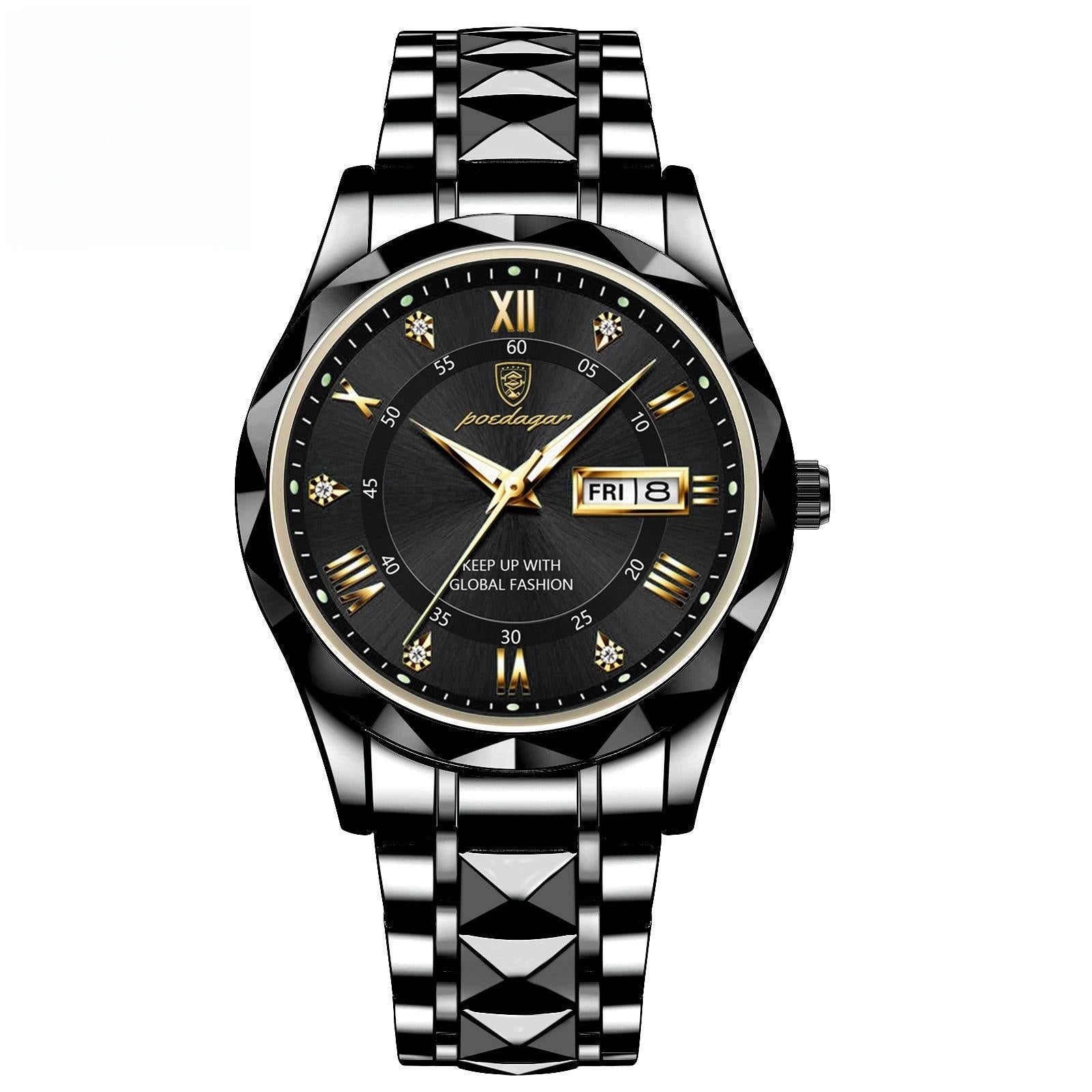 Orologio Poedagar da uomo, alla moda, casual-elegante, impermeabile, doppio datario, movimento automatico al quarzo luminoso
