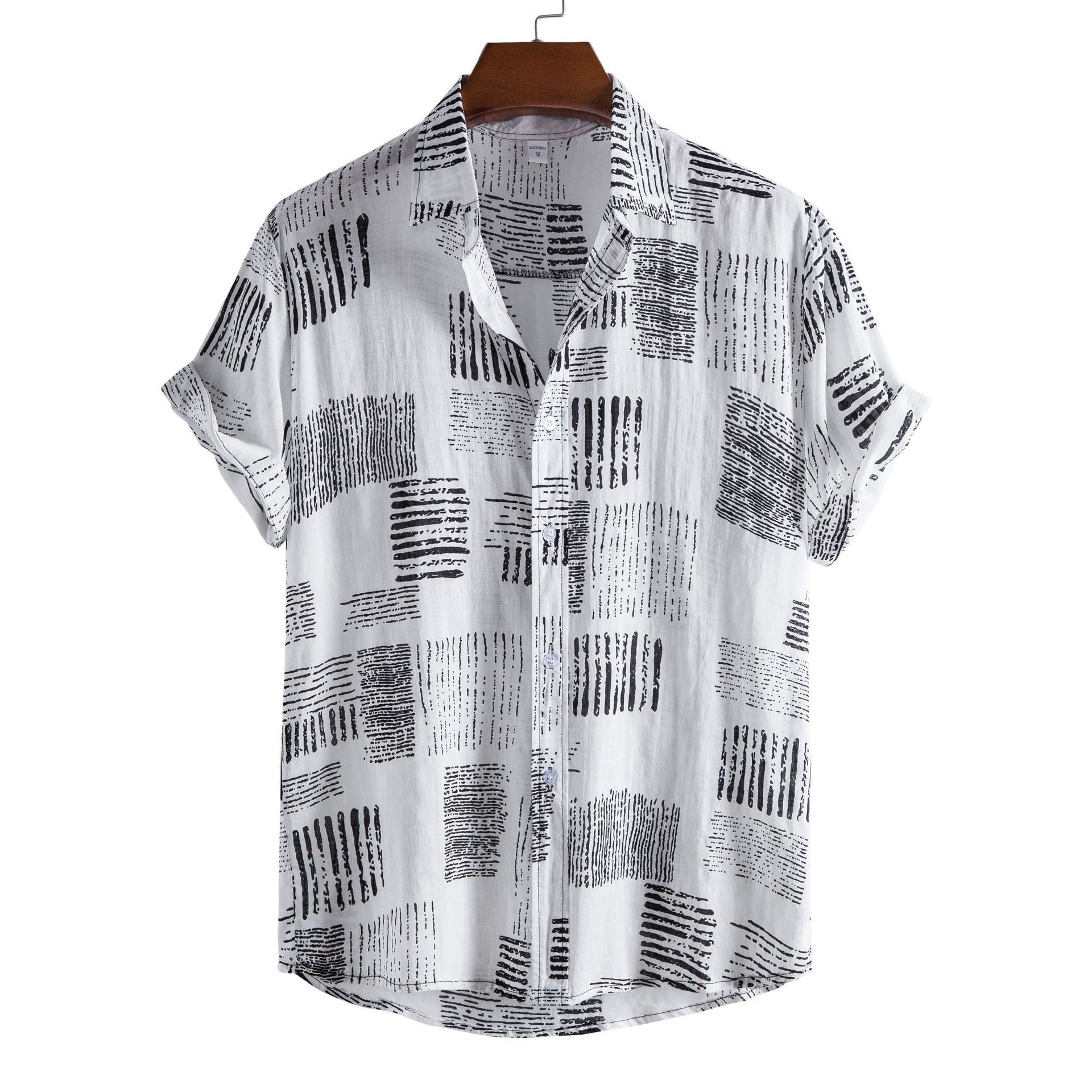 Modieus casual overhemd voor heren, effen kleur, vintage 3D-geprint patroon, korte mouwen, Hawaiiaans casual overhemd voor heren