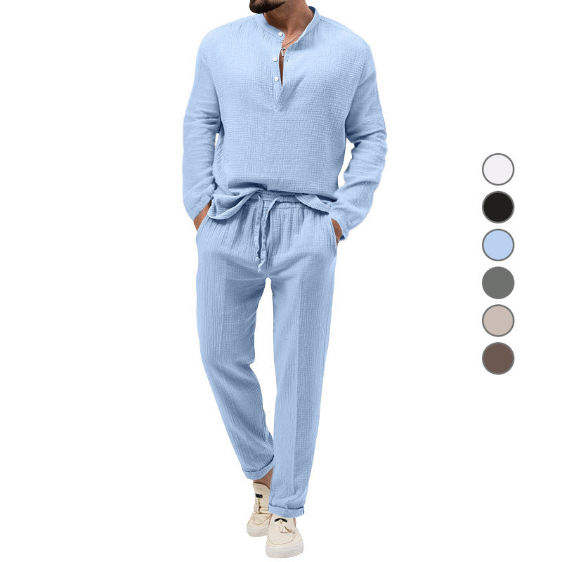 Effen kleur casual T-shirt lange mouwen overhemd broek pak