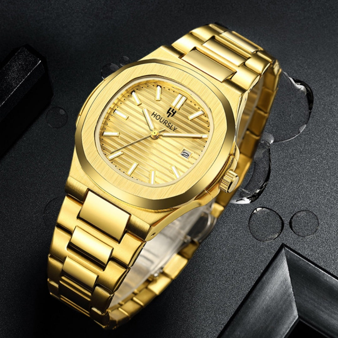 HOURSLY HY1371 Fashion China Man Quartz Watch Exclusive Steel Strap Water Resist Luminous Calendar Casual Men's Watch