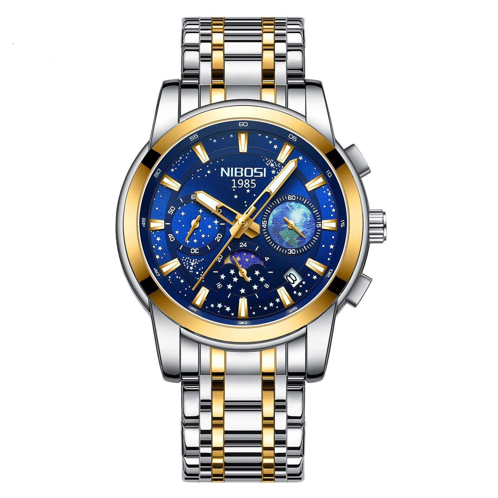 NIBOSI Orologi da uomo di lusso, cronografo luminoso impermeabile al quarzo in acciaio inossidabile