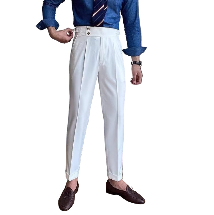 Men's Fashionable Business Casual Formal Pants Solid Color High Waist Straight Men's Business Suit Casual Pants - Acquisti Online