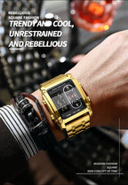 Binbond Men's Steel Belt Electronic Watch Double Inserts Multi-Functional Waterproof Quartz Movement Watch - Acquisti Online
