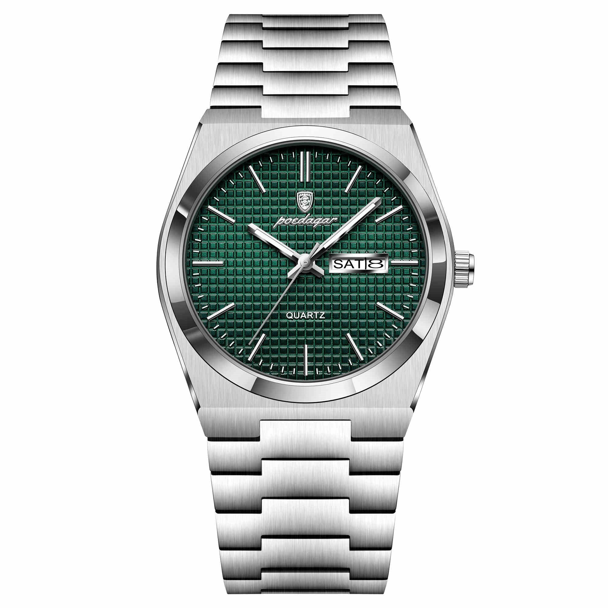 POEDAGAR Luxury Men's Sports Watch Luminous Waterproof Military Watch with Date and Week Stainless Steel Quartz Men's Watch Male Clock