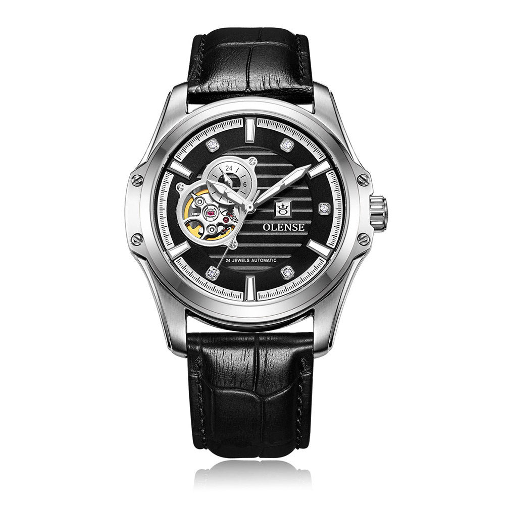 Orologio meccanico da uomo con cinturino in pelle in acciaio inossidabile di alta qualità