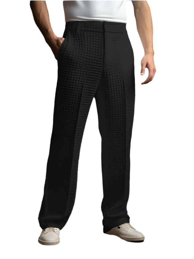 Men's Fashionable Business Casual Formal Pants Solid Color Micro-Elastic Versatile Straight Men's Fashion Waffle Pants - Acquisti Online