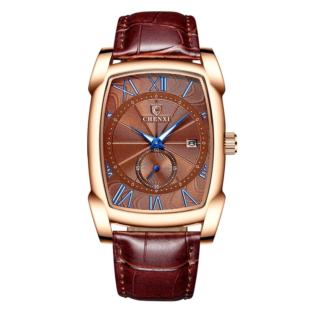CHENXI Brand Vintage Men's Watch Retro Genuine Leather Strap Watches Roman Numerals Antique Square Men's Watches Waterproof Men's Luminous Calendar Fashion Quartz Watch - Acquisti Online