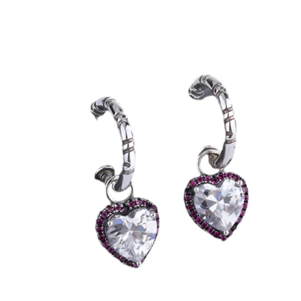 Sterling Silver Peach Heart Set Zircon Personalized Versatile Earrings