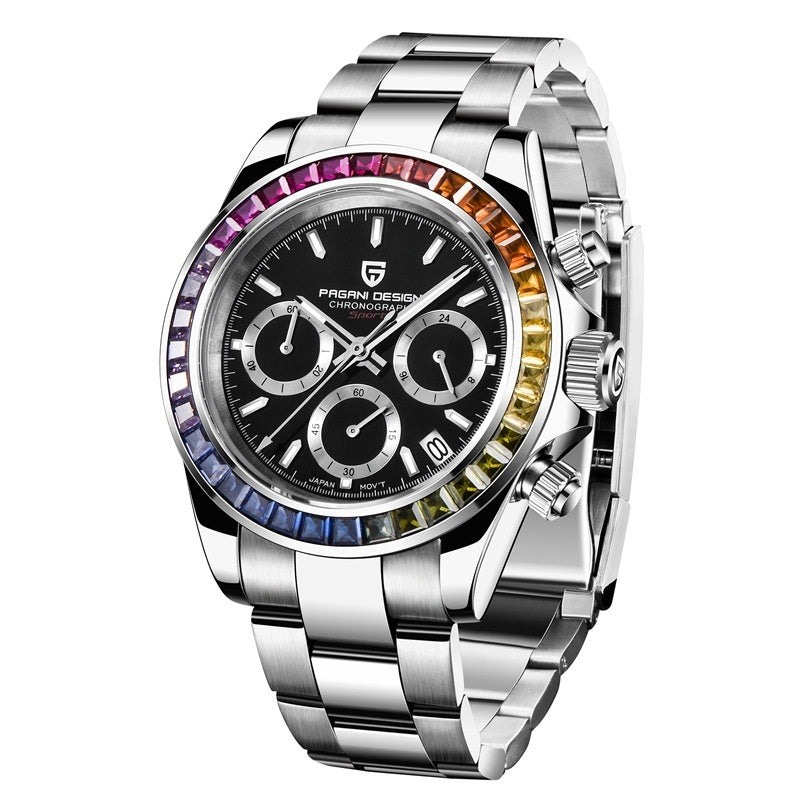 Orologio da uomo Pagani Design con cronografo in vetro zaffiro, in acciaio inossidabile, impermeabile, luminoso, movimento al quarzo giapponese.