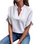 Zomers kort mouwen chiffon shirt Nieuw V-hals shirt Dames casual veelzijdige kleding